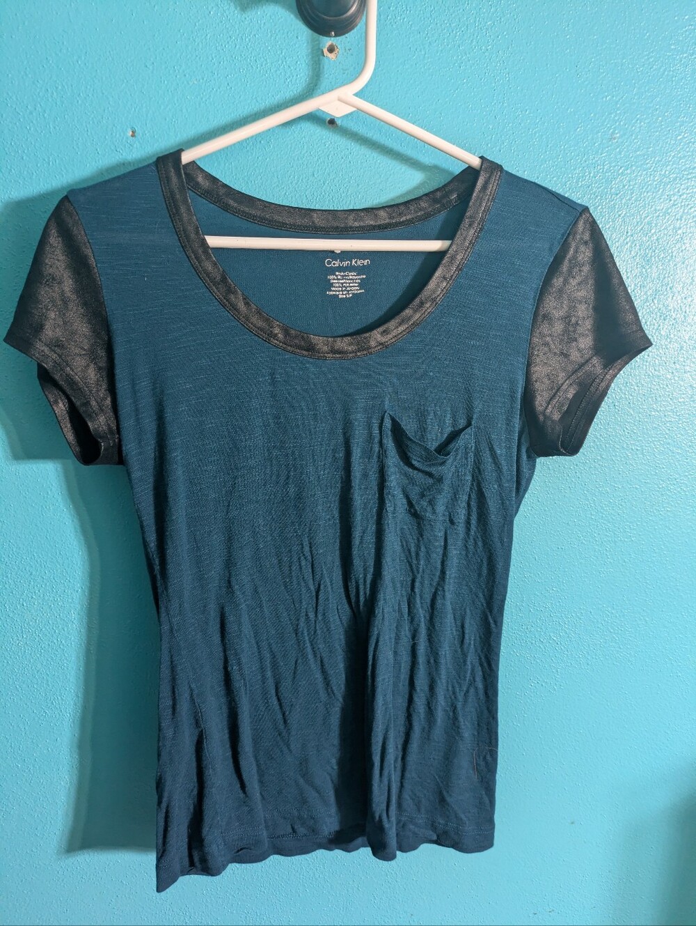 Get ready for Summer with Calvin Klein Teal Mixed Media Pocket Tee